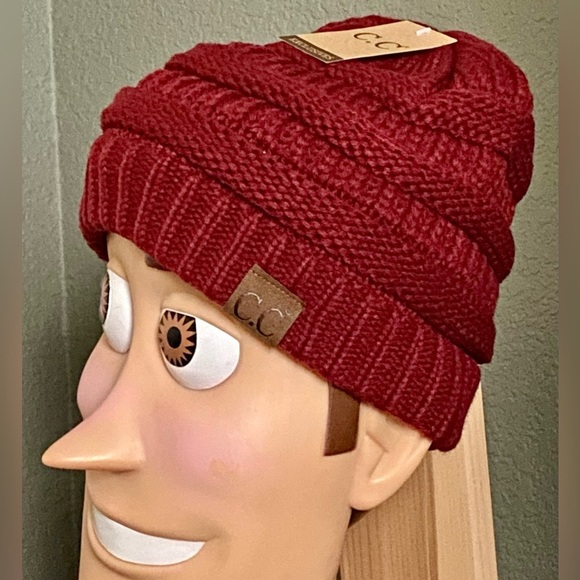 New Adult Size CC Cozy Winter Cranberry Red Cable Knit Hat Cap Beanie - Picture 2 of 6